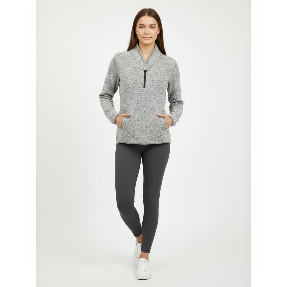 Eddie Bauer Womens Half Zip Fleece Size M Grey Marl Insulating Outdoor Cozy